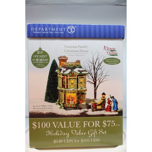 Dept 56 Dickens Village - Victorian Family Christmas House Gift Set - Picture 2 of 11